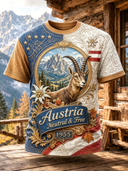 Herren-Art-Print-T-Shirt zur Erinnerung an den österreichischen Nationalfeiertag