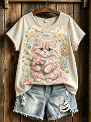Frauen Mode Katze Print T-Shirt