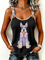 Frauen romantisches Hunde muster bedrucktes Kamisole-Top