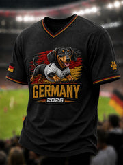 Herren-T-Shirt mit Dackel- und Fußball-Print sowie V-Ausschnitt