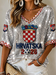 Damen-T-Shirt mit mittellangen Ärmeln und V-Ausschnitt