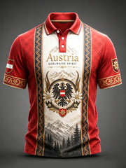 Herren-Poloshirt mit Kunstdruck und kulturellem Motiv der österreichischen Naturlandschaft