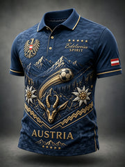 Herren-Poloshirt mit Kunstdruck zum Anfeuern bei österreichischen Fußballspielen