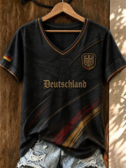 Damen-Fußball-T-Shirt aus Deutschland mit V-Ausschnitt und Aufdruck