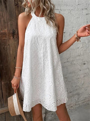 Damen-Minikleid mit floraler Lochspitze und ärmellos