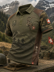 Herren-Poloshirt mit kurzen Ärmeln und vintage Militär‑Camouflage‑Muster