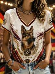 Damen-Fußball-T-Shirt in Deutschland-Optik mit V-Ausschnitt und schulterfreiem, kurzärmeligem Design