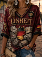 Damen-Linonhemd mit V-Ausschnitt und Motiv zum Tag der Deutschen Einheit