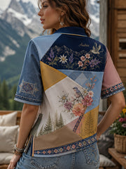 Damen-Polo mit Kunstdruck des österreichischen Natur- und Kulturelements