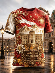 Herren-Art-Print-T-Shirt zur Erinnerung an den österreichischen Nationalfeiertag
