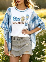 Damen-T-Shirt mit entspannter Passform und bayerischem Bier-Patchwork-Print