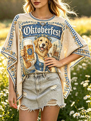 Damen-Deutsch-Bayerisches niedliches Hund-Bier-Print lässiges, weites T-Shirt