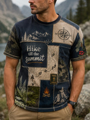 Herren-Art-Print-Casual-T-Shirt mit österreichischem Outdoor-Wandermotiv