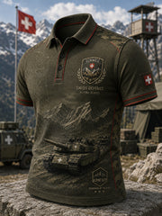 Herren-Poloshirt mit kurzen Ärmeln und militärischem Camouflage-Print