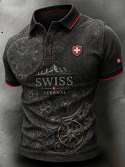 Herren-Poloshirt mit kurzen Ärmeln und Uhrendruck