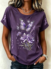 Lässiges Kurzarm-T-Shirt mit Blumen druck in Lila