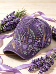 Damenmütze in Lila mit aufgedrucktem Pflanzenblumenmuster, unisex