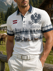 Herren-Poloshirt mit Kunstprint im österreichischen Kulturstil