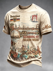 Herren-Vintage-T-Shirt mit deutscher Flagge und Hamburger Motiv, lässiger Stil