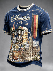 Herren-Oktoberfest-Hund-T-Shirt in Tiefblau, bedruckt, lässig