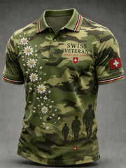 Herren-Poloshirt mit kurzen Ärmeln und militärstilvollem Print