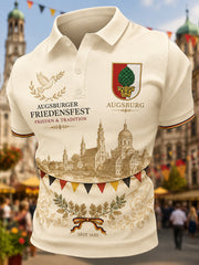 Herren-Poloshirt mit kurzen Ärmeln und Peace-Festival-Print