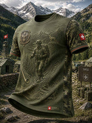 Herren-Vintage-T-Shirt mit Schweizer Militär-Muster