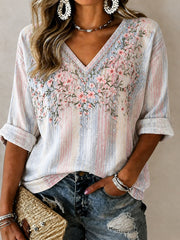 Damen-T-Shirt mit Brustkrebs-Blumenprint, lässig