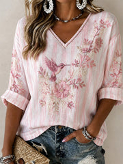 Frauen-T-Shirt mit Brustkrebs- und rosa Blumenmuster, lässig