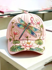 Unisex-Hut mit Blumen und Libellen zum Thema Brustkrebsbewusstsein