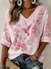 Frauen-T-Shirt mit Brustkrebs- und rosa Blumenmuster, lässig