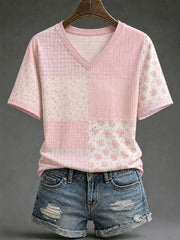 Damen-Lässiges T-Shirt mit pinkem Blumenmuster