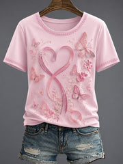 Damen-T-Shirt mit Brustkrebs- und rosa Blumenmuster