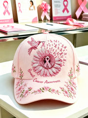 Unisex-Hut mit Aufdruck: Rosa Schleife und florale Kolibris – Unterstützung für das Bewusstsein rund um Brustkrebs