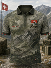 Herren-Poloshirt mit kurzen Ärmeln und Vintage-Print im Militärstil