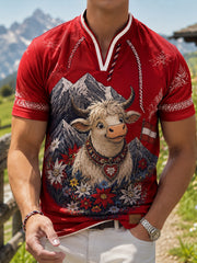 Herren-Top mit V-Ausschnitt und künstlerischem Print, inspiriert von der ländlichen Kultur Österreichs