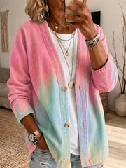 Rosa Strickjacke mit abstrakter Kunst für Damen