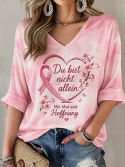 Frauen Brustkrebs-Bewusstseins druck Mittellange Ärmel V-Ausschnitt T-Shirt