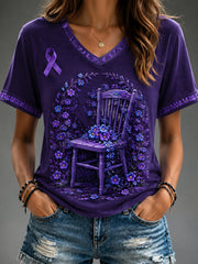 Damen-T-Shirt mit Rundhalsausschnitt und kurzen Ärmeln, Motiv Vergissmeinnicht