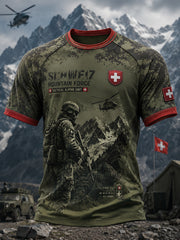 Herren-Raglan-T-Shirt mit kurzen Ärmeln und Vintage-Print im Militärstil