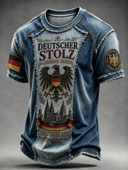 Herren-T-Shirt mit kurzen Ärmeln und Adler-Print im Denim-Look