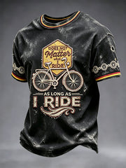 Herren-Retro-T-Shirt in Schwarz mit deutschem Fahrrad-Print, lässig geschnitten