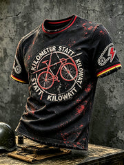 Herren-T-Shirt im Vintage-Stil mit deutschem Radsport-Print, schwarz, lässig