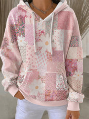 Kapuzenpullover für Damen mit lässigem Druck von rosa Blumen zum Thema Brustkrebs