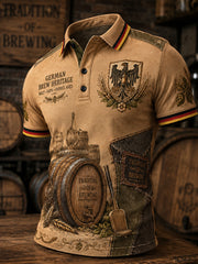 Herren-Poloshirt mit kurzen Ärmeln und vintage Biermotiv-Print
