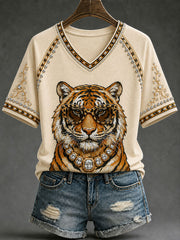 Frauen Glam Tiger Print lässig T-Shirt