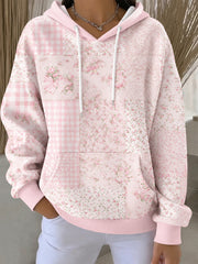 Kapuzenpullover für Damen mit lässigem Druck von rosa Blumen zum Thema Brustkrebs