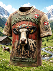 Herren Retro Schweizer Alpen Vieh Herding 3D-gedrucktes lässiges T-Shirt