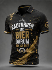 Herren RADFAHREN UND BIER DARUM BIN ICH HIER Reißverschluss-Shortsleeve
