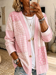 Damen-Strickjacke mit Blumenmuster zum Thema Brustkrebsprävention, lässiger Stil
